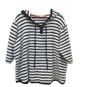 Misia Curvy Top Pullover Striped Hoodie Black White Athleisure Casual Relaxed 3X